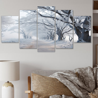 «Winter Frosty Canopy I», art mural sur toile paysage d'hiver - 5 panneaux