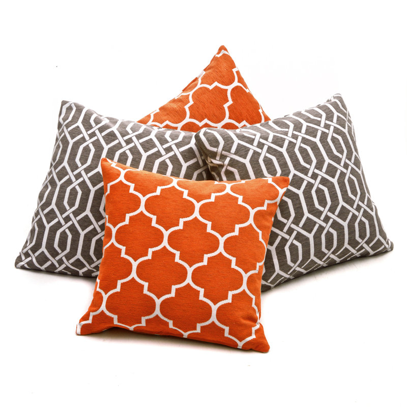 Donna Geometric Square Throw Pillow Cover, Orange