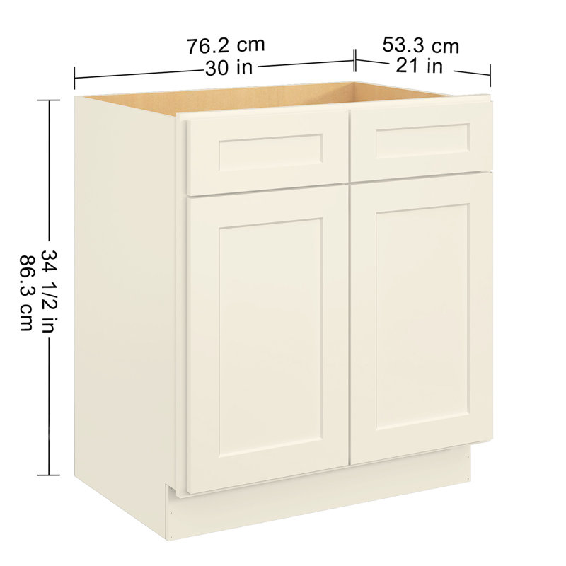 Armoire de base 30 po x 21 po x 34,5 po en contreplaqué blanc antique pour salle de bain et de cuisine -, meuble-lavabo facile à peindre