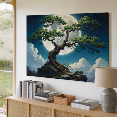 Canvas Wall Art A Digitally Illustrated Tree With A Thick Winding Trunk And Widespread Branches Sits Premium Quality Ready To Hang