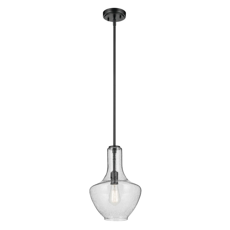 15.25" 1-Light Bell Pendant with Clear Seeded Glass, Satin Black