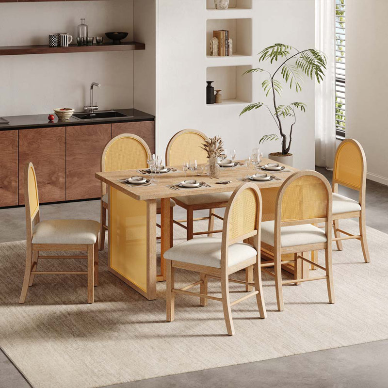 Ensemble de table de salle à manger 7 pièces pour 6 personnes, Naturel