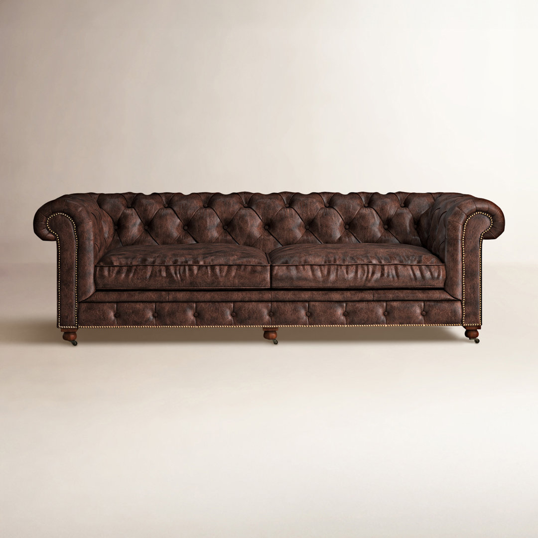 Ramon 95.5" Genuine Leather Rolled Arm Chesterfield Sofa Birch Lane™ Leather 