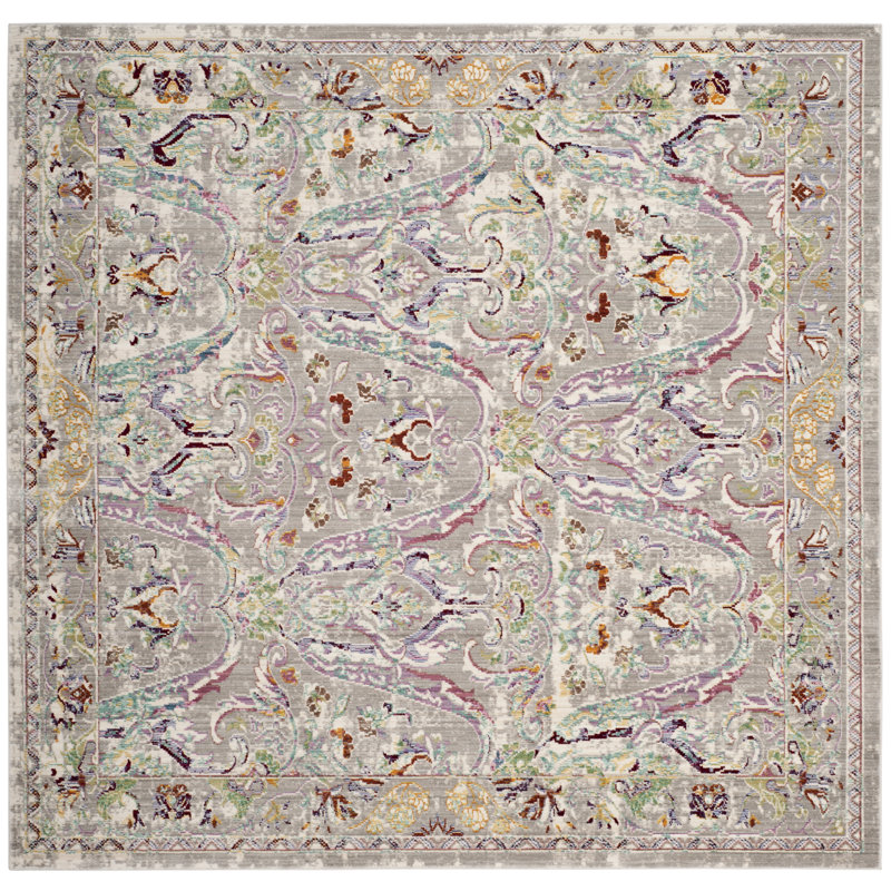 Tapis gris / rose / bleu Arhaan, Carré 6 pi 7 po