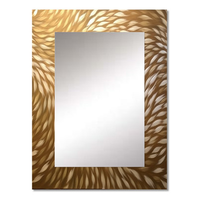 Delicate Modern Golden Wave Pattern - Abstract Shapes Large Mirror, Modern Decorative Wall Mirror, Printed Metal Art