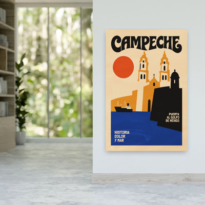 Campeche Gulf Port Retro Vintage Abstract Architecture City Wall Art Print 1 Piece Wrapped Canvas Wall Art