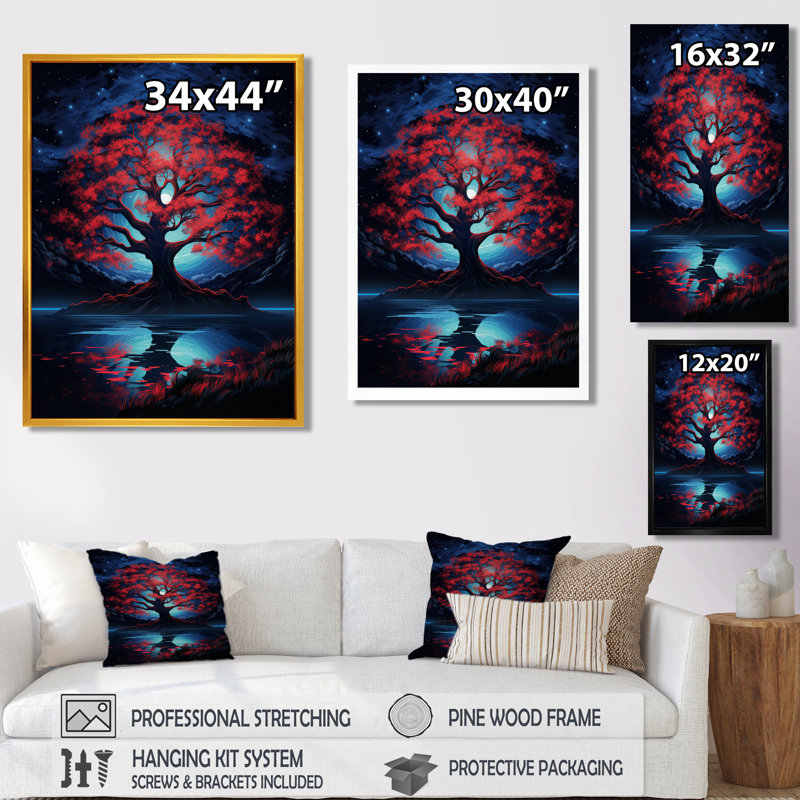 Titouan - décoration murale arbre chêne, H 20 po x l 12 po x P 1 po, Toile avec cadre flottant noir