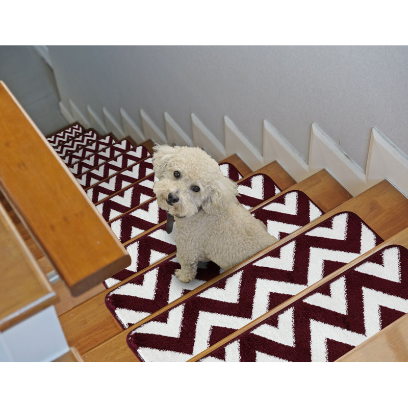 Tapis d'escalier intérieur antidérapant 9 po x 28 po, Rouge / Blanc