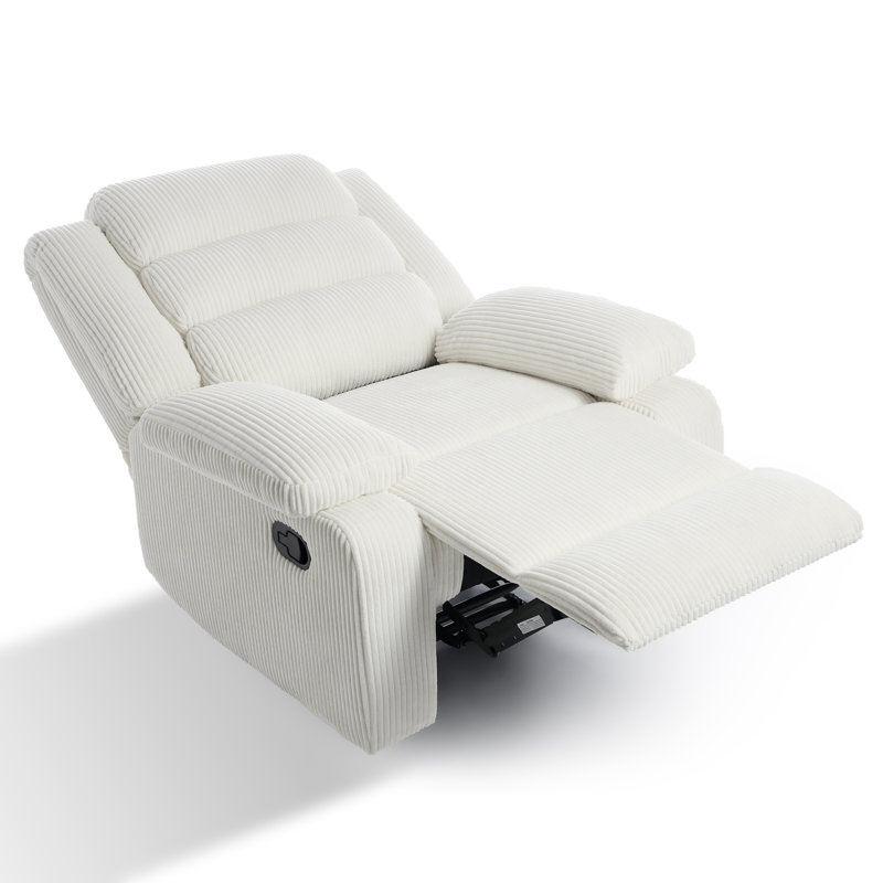 Ameiah Upholstered Beige Corduroy Manual Push Back Recliner Chair with Wingback, Beige