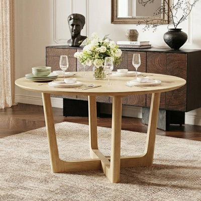 47'' Modern Round Solid Wood Dining Table with Cross-Leg Base for People