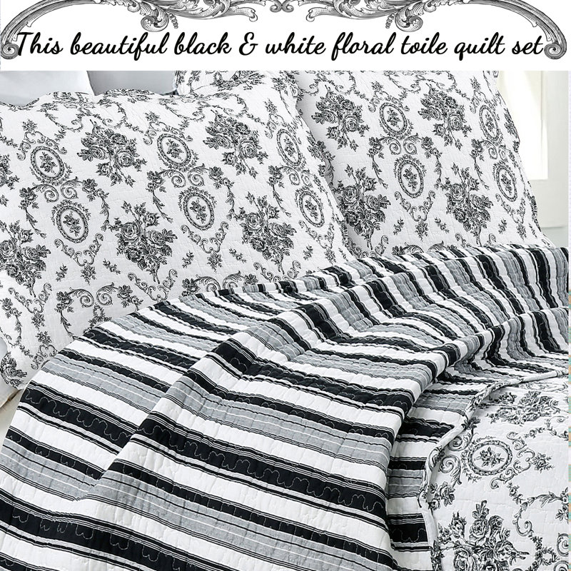 Black and White Cotton Full Quilt Set