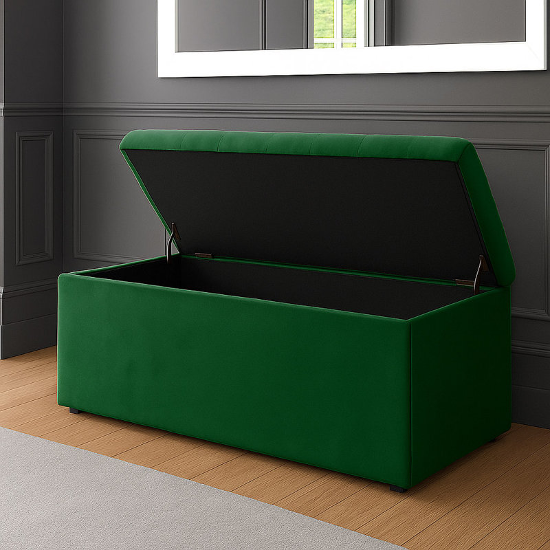 SD Plush Velvet Chesterfield Upholstered Ottoman Storage Box, Forest Green, 43cm H x 137cm W x 40cm D