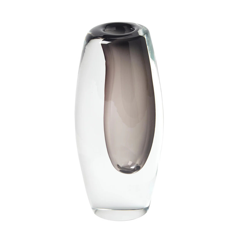 Offset Handcrafted Glass Table Vase 1, 13" H x 4" W x 6.25" D, Gray
