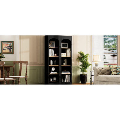 Bibliothèque avec 2 tablettes réglables noires pour salle à manger de 72 po