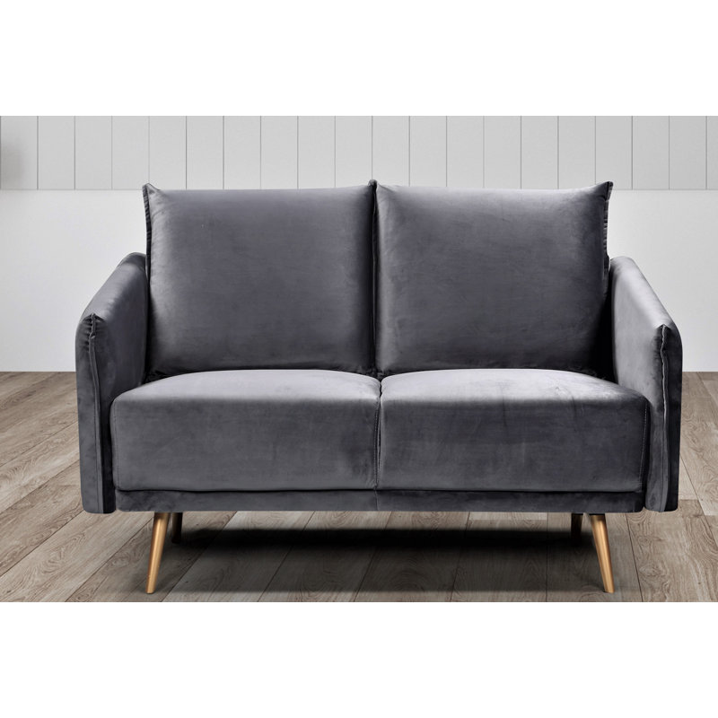 Funon 44.49" Velvet Square Arm Loveseat, Gray