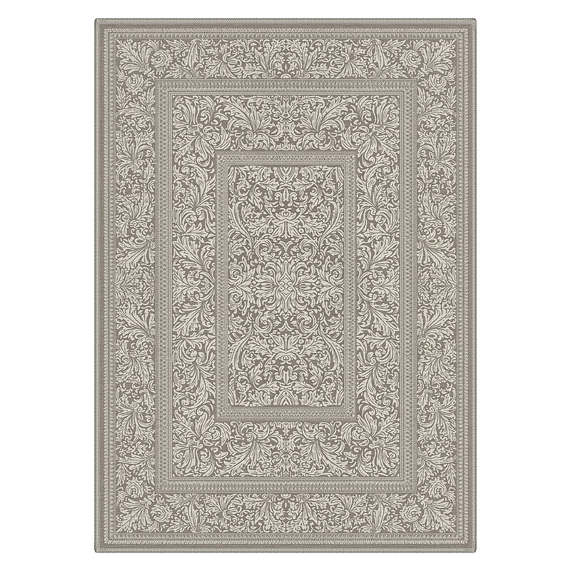 Vintage Damask Scrolls Machine Washable Sand Beige Indoor Area Rug With Non-Slip Backing, Rectangle 6' x 9'
