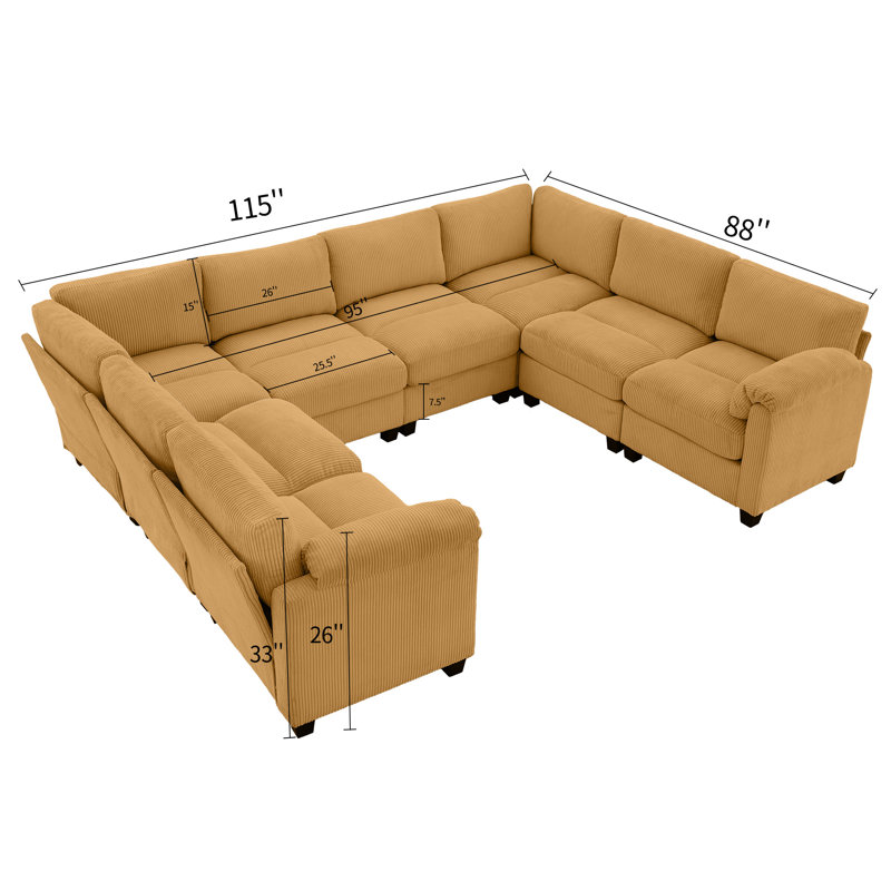 Canapé modulaire en velours côtelé 8 pièces 8 pièces, Velours côtelé jaune chaleureux