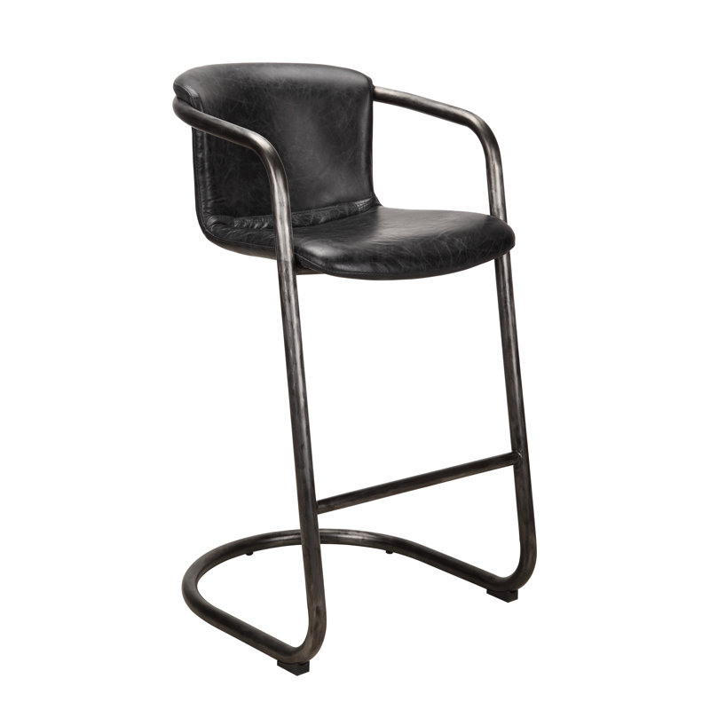 Tabouret de bar et de comptoir Higbee, Tabouret de bar (siège d'une hauteur de 29 po), Cuir véritable noir