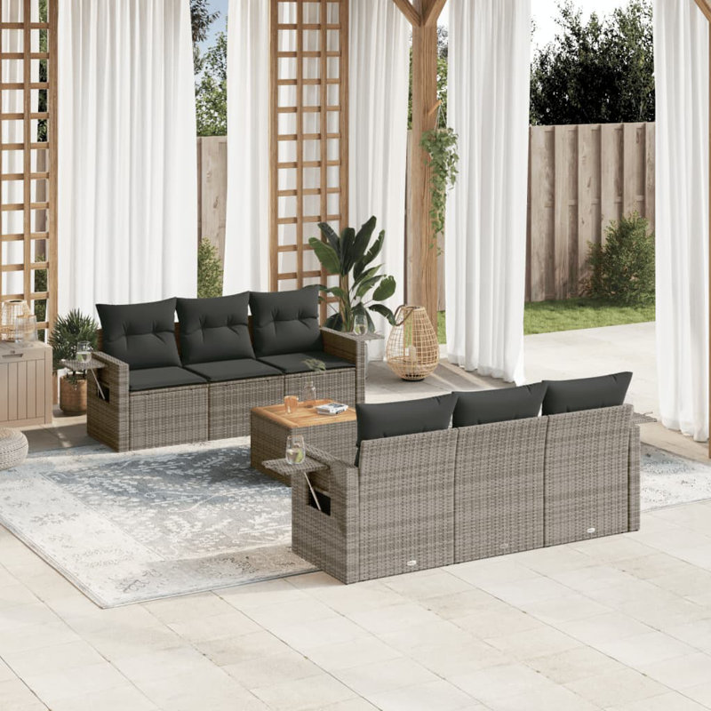  Ensemble de canapé de jardin avec accoudoirs réglables en rotin PE gris