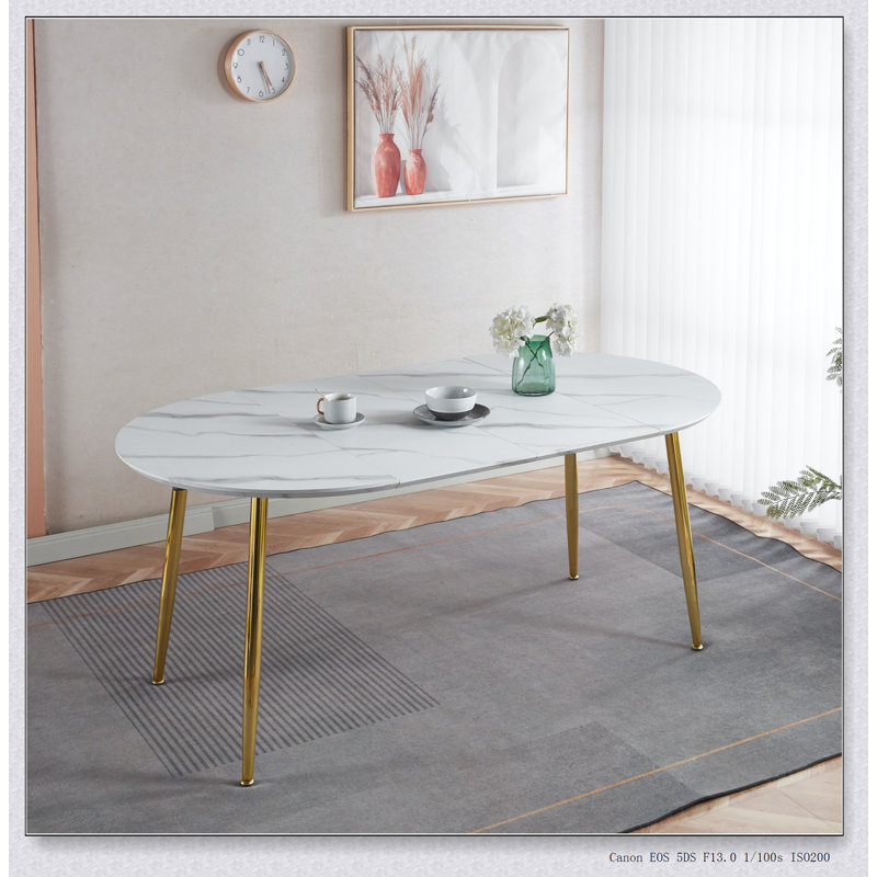 Table de salle à manger et de bureau extensible avec plateau en panneau de fibres à densité moyenne durable et pieds en métal robustes, parfaits pour la vie moderne et les espaces de travail.