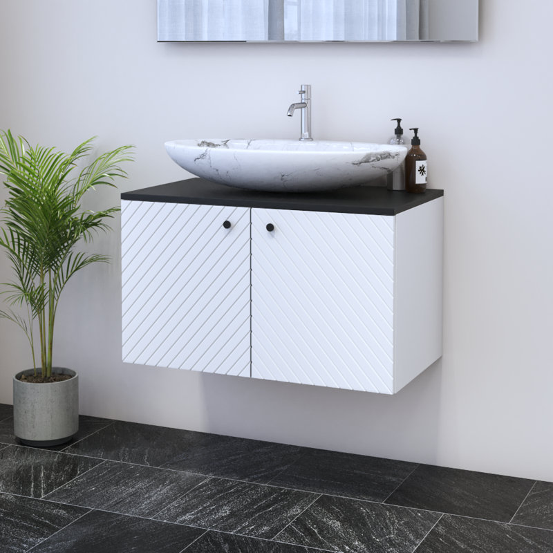 Karaya 31.5'' Single Bathroom Vanity with Top, Black, White