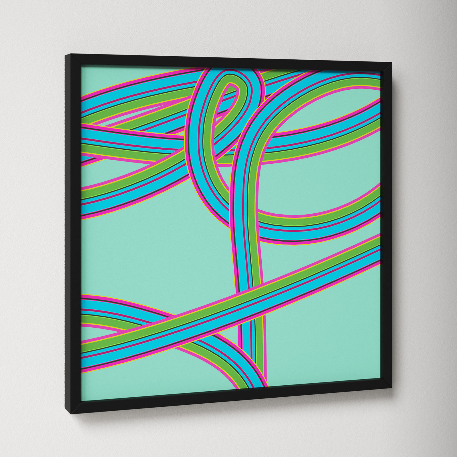 Polo "Turquoise Twist" Print by Jacques Pilon, 16" H x 16" W x 1.25" D, Black