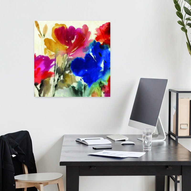 Aquarelle, art floral délicat et paisible, H 18 po x l 18 po