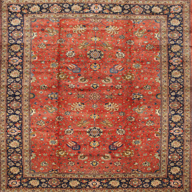 Tapis oriental orange / beige / bleu Adarsh, Carré 6 pi