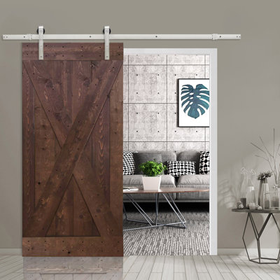 84'' Solid Wood Paneled Painted without Installation Hardware Kit Barn Door