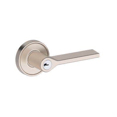 Anaheim Hills Keyed Entry Lever with Recessed Round Rose in Satin Nickel