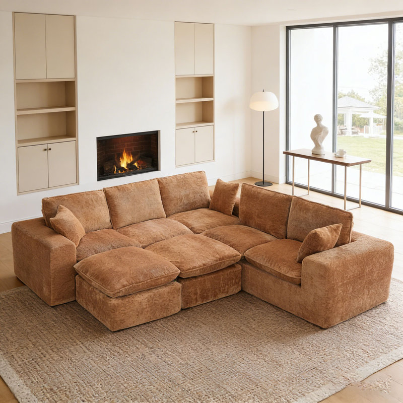 Canapé modulaire en L 107 po, Orange, 7