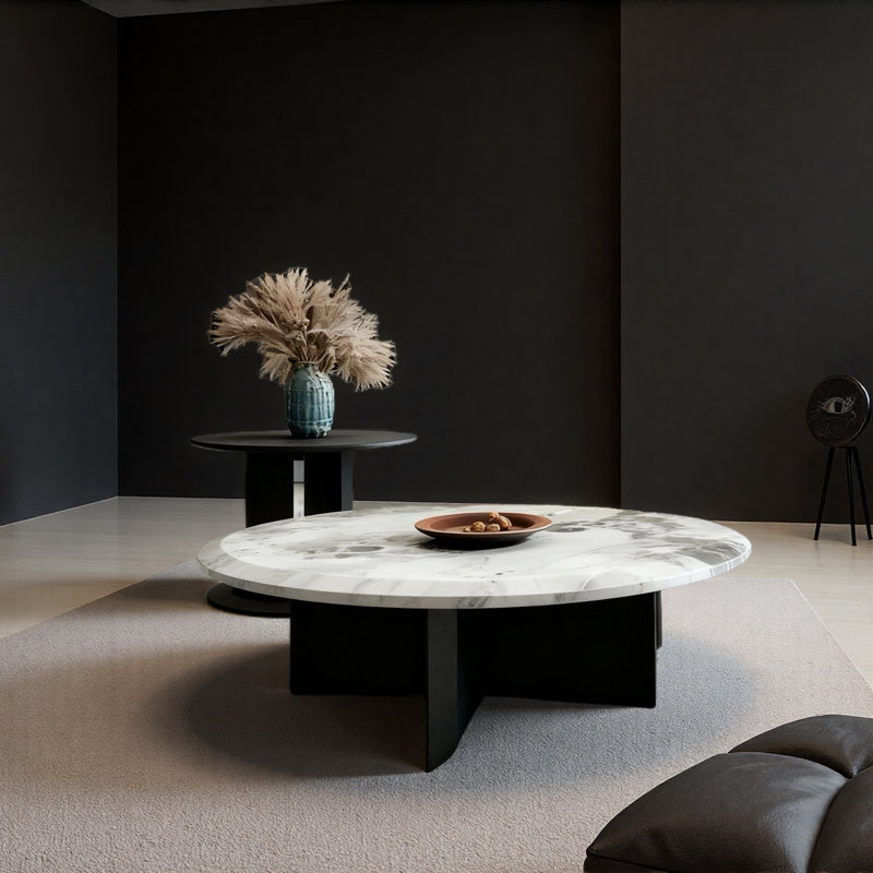 Minimalist Round Marble Coffee Table, 13.8" H x 43.3" L x 43.3" W