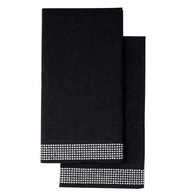 Sparkles Home | Rhinestone Stripe Napkin Set | 20" Square | Linen Cotton Blend | Set of 2, Black