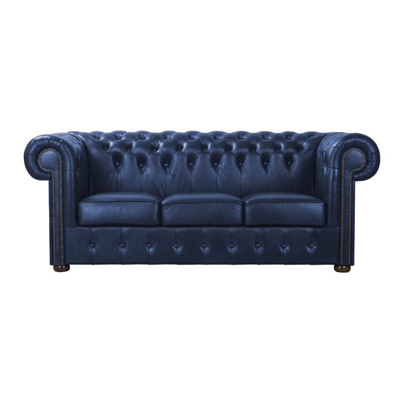 Tamico Genuine Leather Sofa, Blue, 3