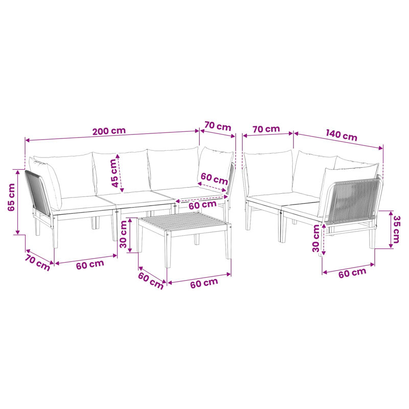  Garden Lounge Set Solid Acacia Wood & Rope Sofa Outdoor Furniture Patio, Cream White Cushion/Natural Beige Frame