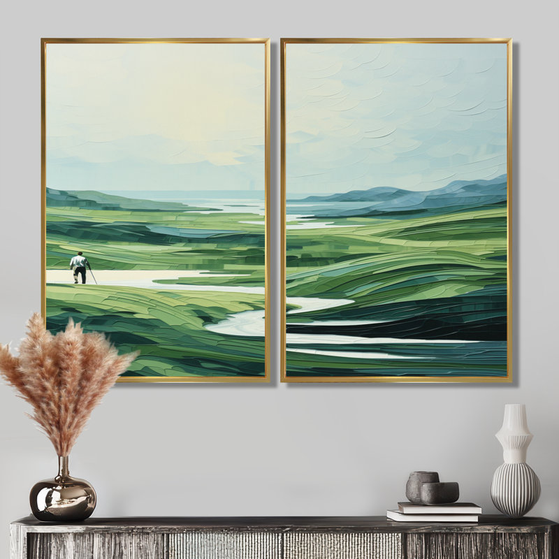 Golf Harmonious Drives - Golf, reproduction d'art sur toile, ensemble de 2 décorations vertes, H 40 po x l 40 po, Doré