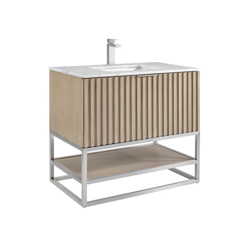 Terra 36'' Single Bathroom Vanity with Top, Cashmere Gray, Carrara Marble/Single Faucet Mount, Brushed Nickel