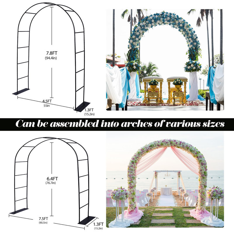 Rustproof Garden Arch Wedding Arch With base, Black, 94.4" H x 55" W x 15.2" D