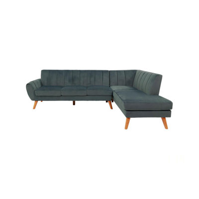 Modern Dark Gray Velvet Sectional Sofa With RAF Chaise, Perfect For Comfort And Style In Any Living Room.