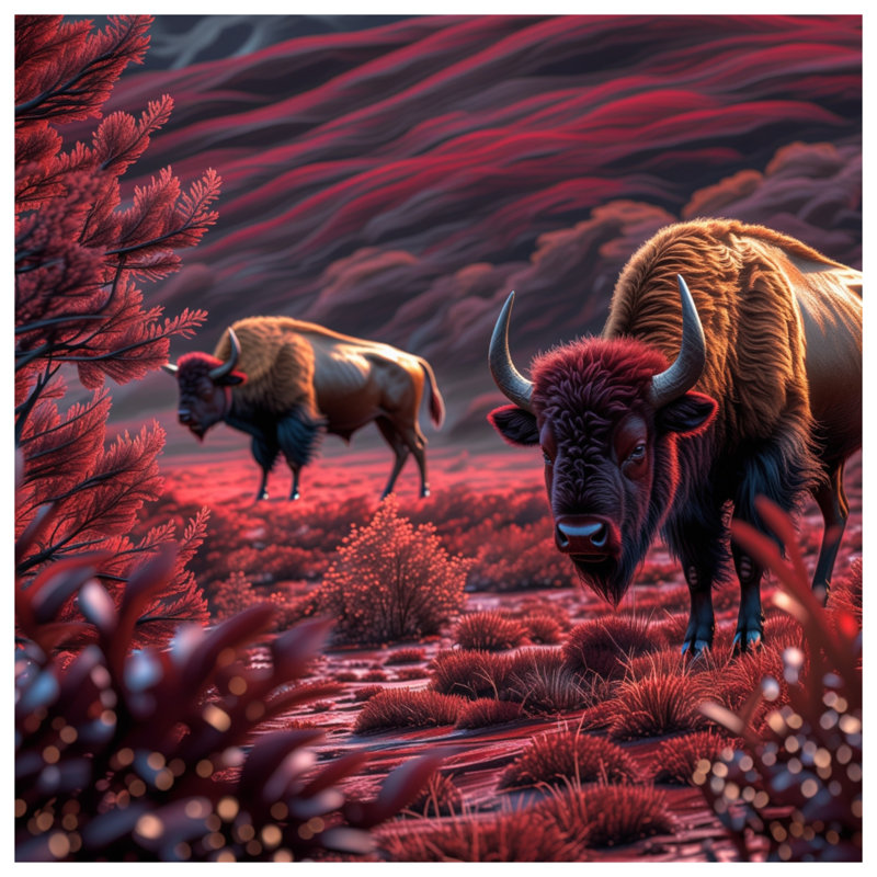 Coussins Bison In Red Landscape, 14 X 14 pouces