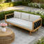 Lit de jour à trois places pour l'extérieur - Structure en bois d'acacia au fini teck avec coussins et corde plate noire, canapé de patio pour terrasse de jardin