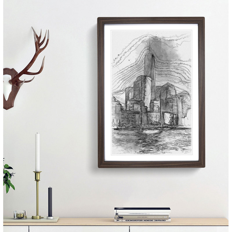 Freedom Tower in New York City in Abstract - Picture Frame Graphic Art Print, 48cm H x 36cm W x 2cm D, Walnut Framed