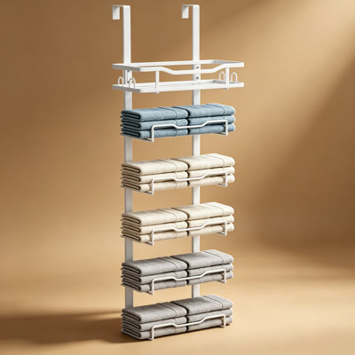 Over the Door Hanging Towel Rack for Bathroom, No Drill Towel Organizer and Storage Holder for Small Spaces, RV, Camper, and Apartment