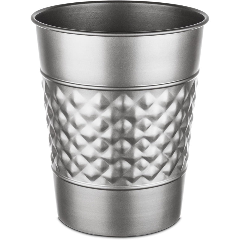 Silver Geometric Embossed Metal Waste Basket