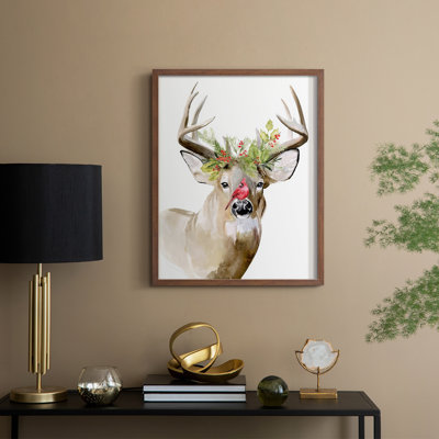 «Holiday Deer II», reproduction encadrée - bois massif