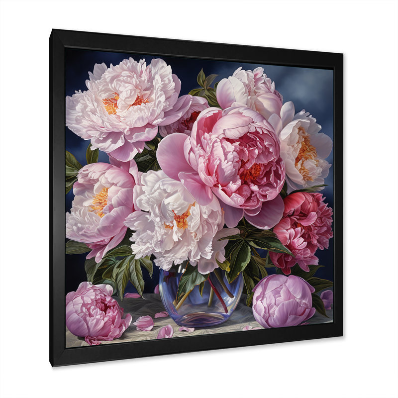 Reproduction d'art sur toile, "pivoines roses", H 36 po x l 36 po x P 1,5 po, Cadre simple noir