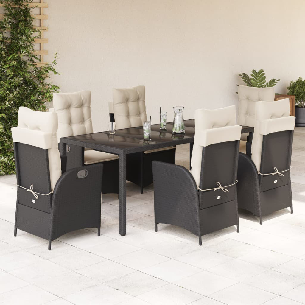 Vidaxl 7-Tlg. Garten-Essgruppe Mit Kissen Schwarz Poly Rattan