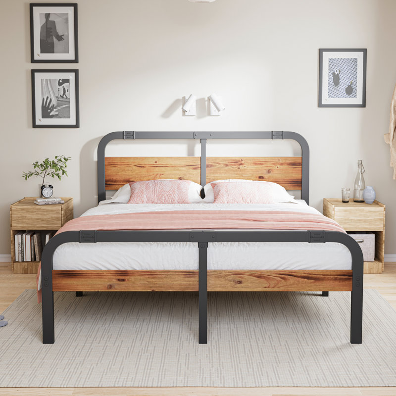 Modern Industrial Style Solid Metal Bed Frame With Headboard And Footboard , No Box Spring Needed, King