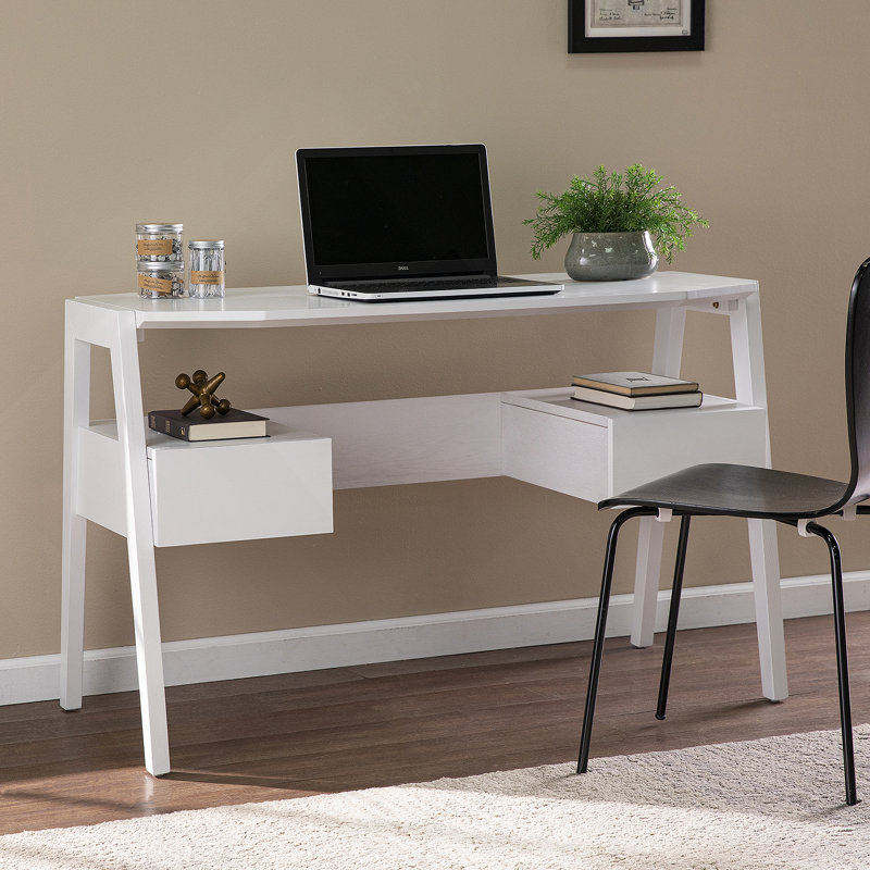 Bureau d'écriture Midcentury avec rangement - blanc