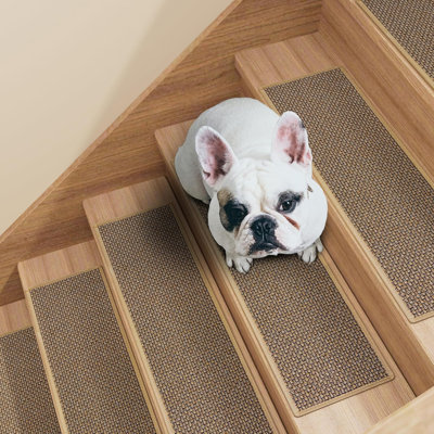Stair Treads Carpet 7 pcs for Wooden Steps with Non Slip Rubber Backing, 100% Polyester Soft Stairs Resistant Indoor Skid Runner Safety Rugs for Kids Elders and Pets 30" * 8" (Brown)